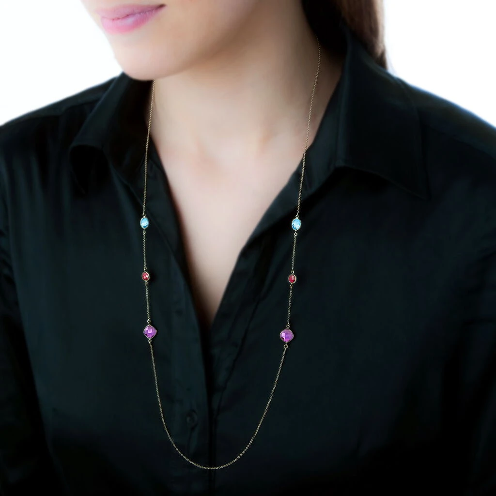 Collier Sautoir Or Jaune Rhodolite Et Amethyste Et Topaze – Image 3