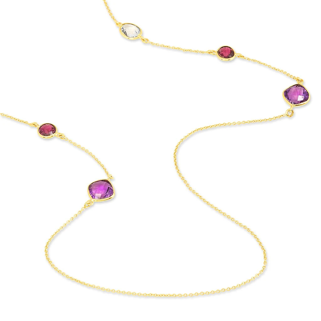 Collier Sautoir Or Jaune Rhodolite Et Amethyste Et Topaze – Image 2
