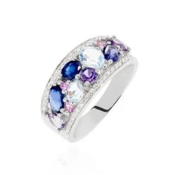 Bague Multicolore Or Blanc Topaze Et Amethyste Et Saphir