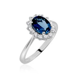 Bague Or Blanc Quintilla Topaze London Blue Et Oxydes