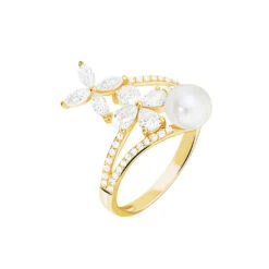 Bague Norah Or Jaune Perle De Culture Et Oxyde De Zirconium