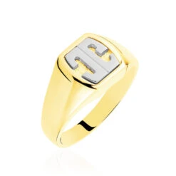 Chevalière Tonneau 2 Initiales Or Bicolore