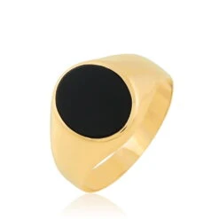 Chevalière Ovale Or Jaune Onyx