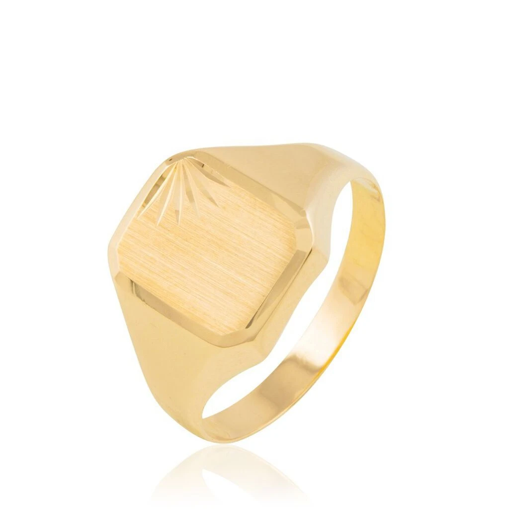 Chevalière Carree Diamantee Soleil Or Jaune