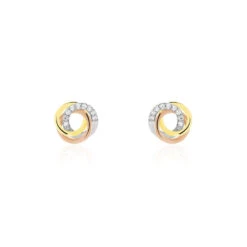 Boucles D'oreilles Puces Amaiur Or Tricolore Oxydes De Zirconium