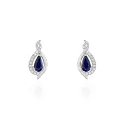Boucles D'oreilles Puces Angelika Or Blanc Saphir Et Diamant