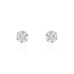 Boucles D'oreilles Puces Eleanor Fleur Or Blanc Oxyde De Zirconium