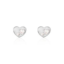 Boucles D'oreilles Puces Daria Coeur Plein Or Blanc Oxyde De Zirconium