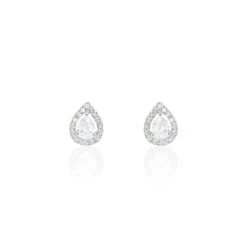 Boucles D'oreilles Puces Hildana Or Blanc Oxyde De Zirconium