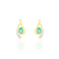 Boucles D'oreilles Puces Sagesse Or Jaune Emeraude Et Diamant