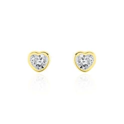 Boucles D'oreilles Puces Daria Cœur 0 Or Jaune Strass
