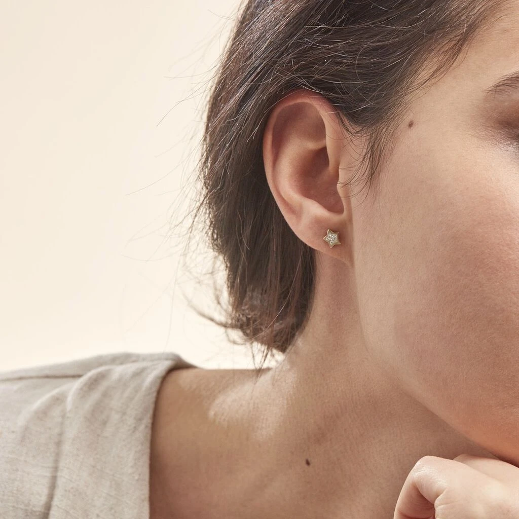 Boucles D'oreilles Puces Elais Etoile 0 Or Jaune Strass – Image 4