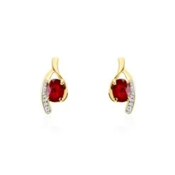 Bijoux D'oreilles Emotion Or Jaune Rubis Diamant