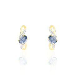 Boucles D'oreilles Puces Or Jaune Saphir Et Diamant