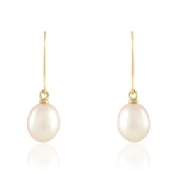 Boucles D'oreilles Pendantes Baroque Or Jaune Perle De Culture