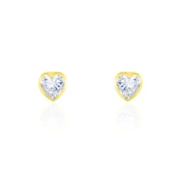Boucles D'oreilles Puces Coeur Serti Clos Or Jaune Oxyde De Zirconium