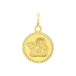 Pendentif Ange Rond Cisele Or Jaune