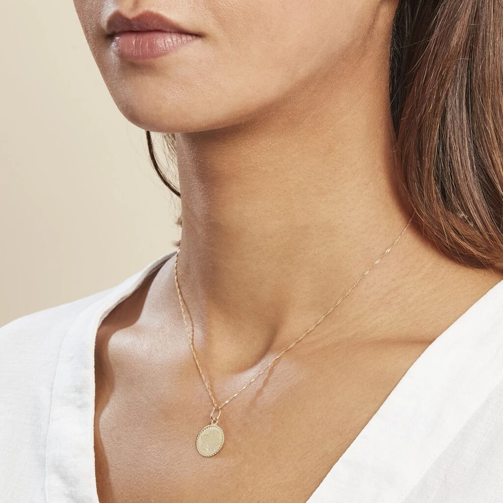 Pendentif Ange Rond Cisele Or Jaune – Image 3