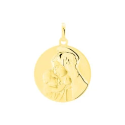 Pendentif Vierge A L'enfant Rond Or Jaune