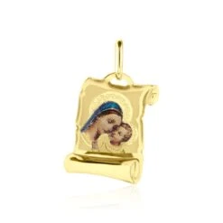 Pendentif Vierge A L'enfant Parchemin Or Jaune