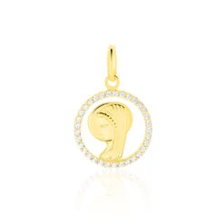 Pendentif Vierge Rond Diamante Or Jaune Oxyde De Zirconium