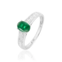 Bague Crista Or Blanc Emeraude Et Diamant