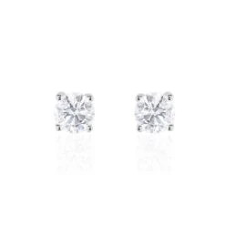 Boucles D'oreilles Puces 4 Griffes Or Blanc Diamant Synthetique