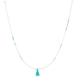 Collier Sautoir Ninon Argent Blanc Perle D'imitation Et Chrysoprase