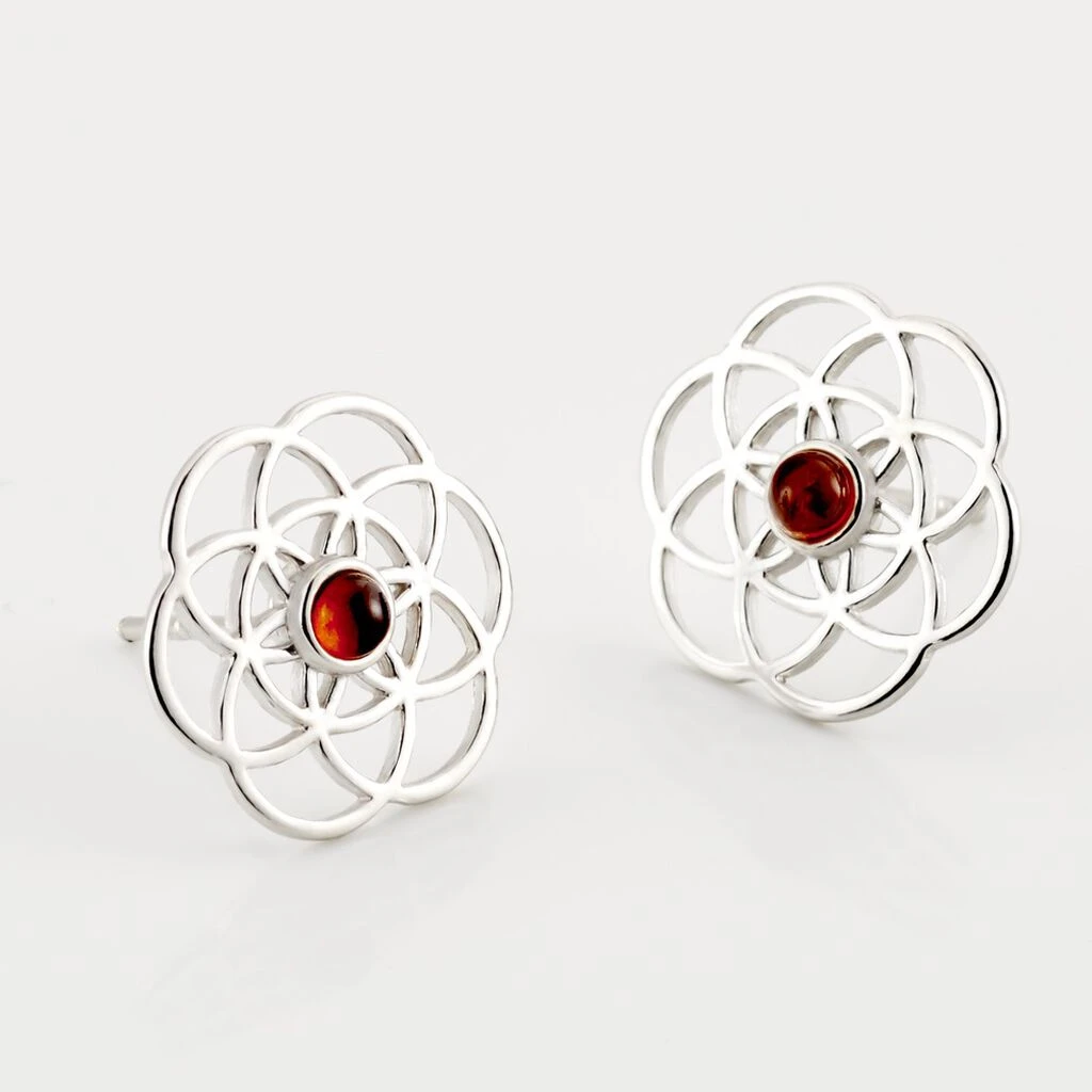 Boucles D'oreilles Puces Argent Blanc Aeson Ambre – Image 3