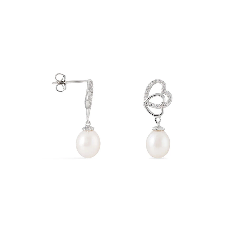 Boucles D'oreilles Pendantes Rosella Argent Perle De Culture Et Oxyde – Image 2