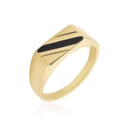Chevalière Plaqué Or Jaune Barth Email Noir