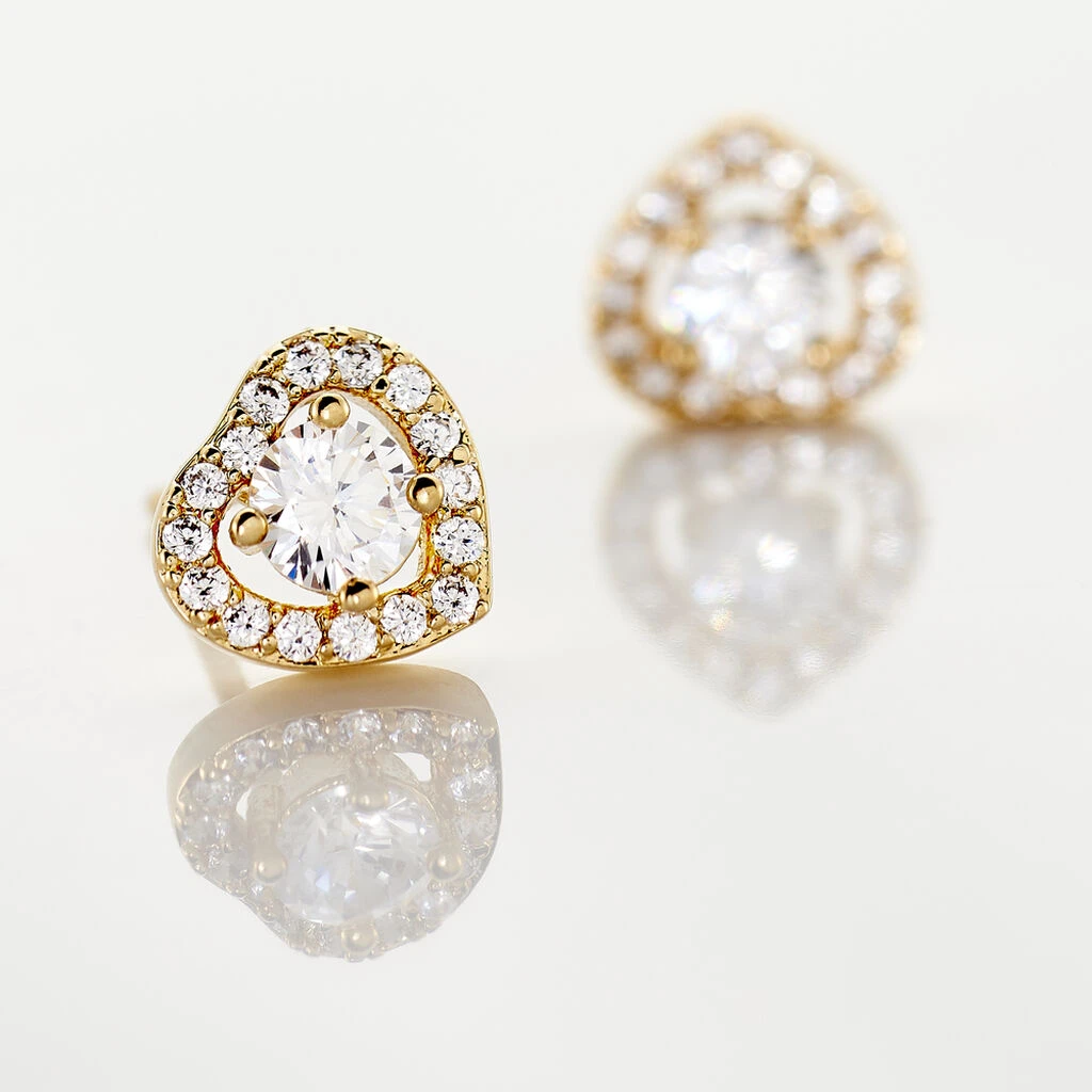 Boucles D'oreilles Puces Alais Plaqué Or Jaune Oxyde De Zirconium – Image 3