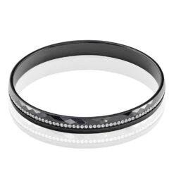 Bracelet Jonc Lola Cera Ceramique Noir Strass Et Céramique